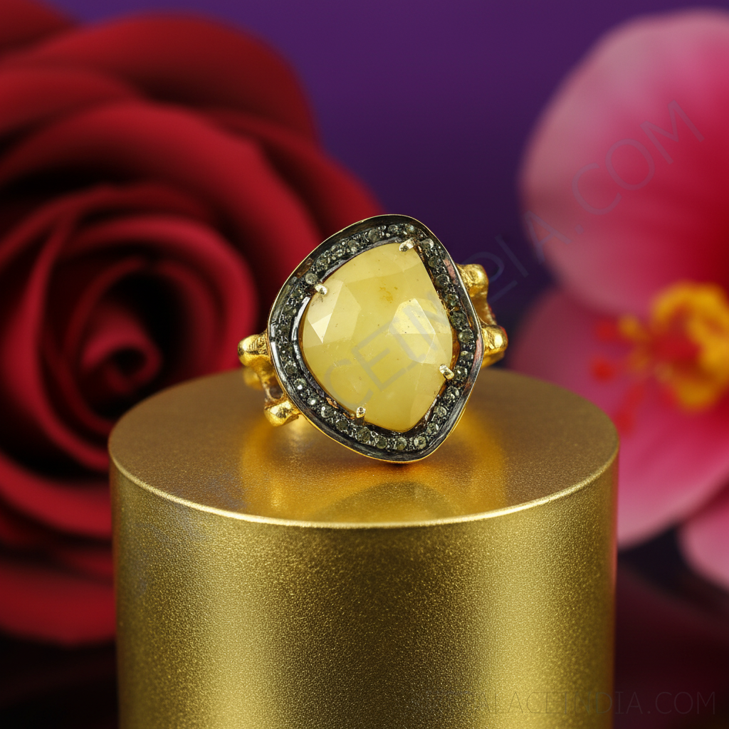 Yellow Sapphire Ring with Diamond Accents for Women | Gold Jewelry