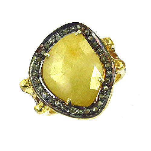 Yellow Sapphire Ring with Diamond Accents for Women | gold plating Jewelry