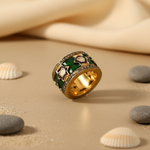 Load image into Gallery viewer, gold plating Emerald Enamel Diamond Ring | Unique Statement Jewelry
