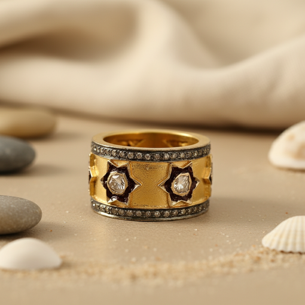 gold plating Ring with Diamond & Gemstones | Unique Jewelry