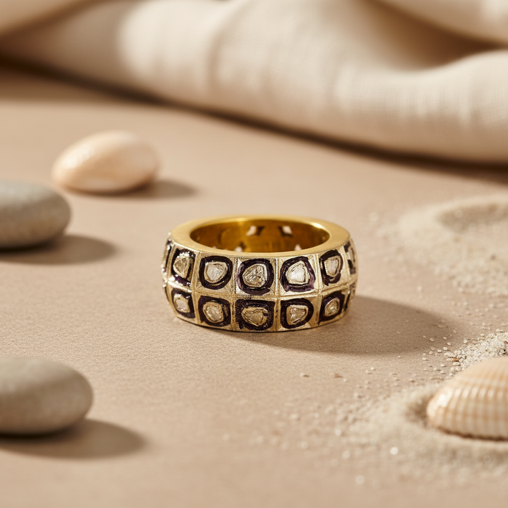 gold plating Ring with White Stone Inlay for Women | Statement Jewelry