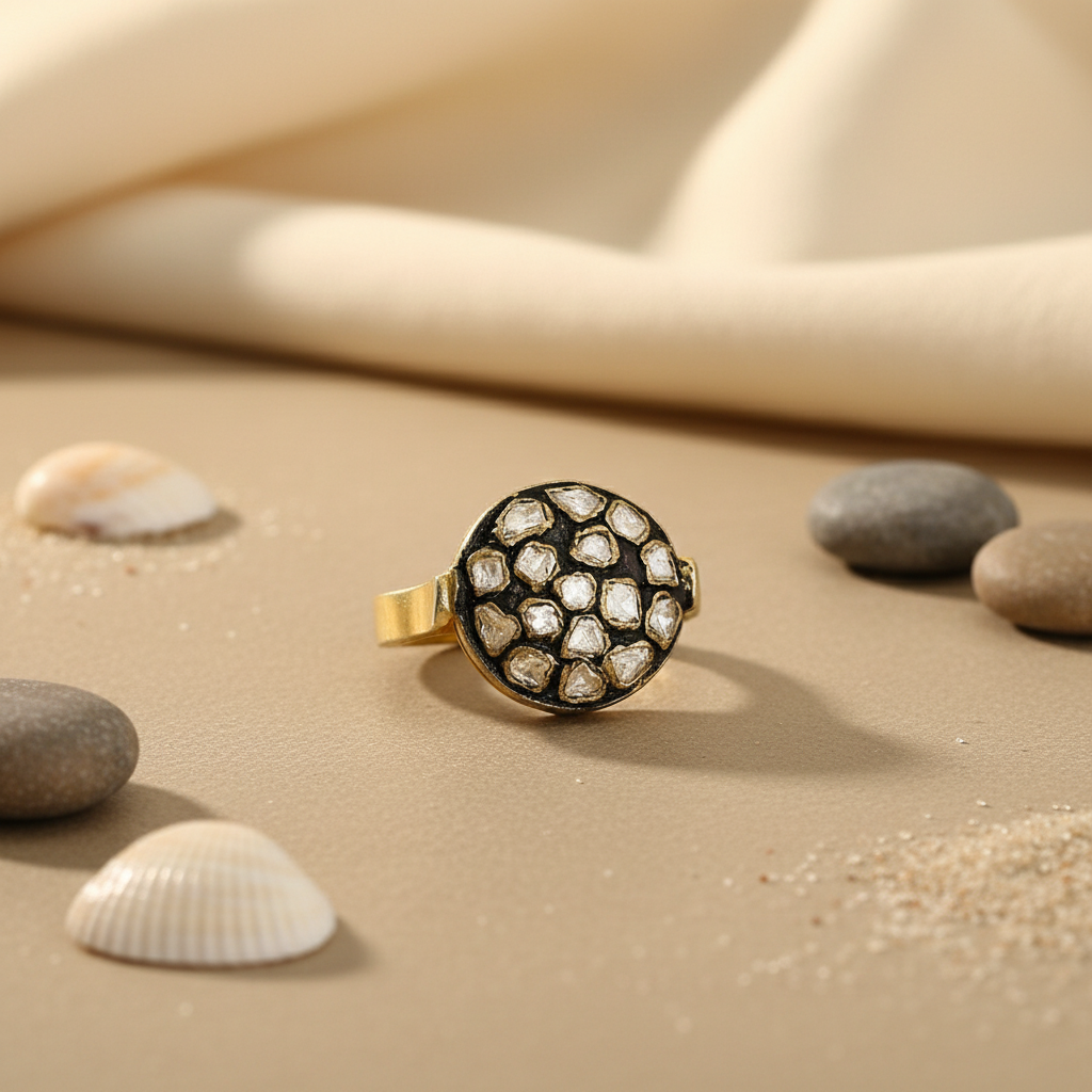 gold plating Ring with Diamond Cluster | Women's Jewelry | Gift