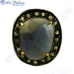 Load image into Gallery viewer, Oxidized silver ring with a large blue sapphire center stone and diamond halo
