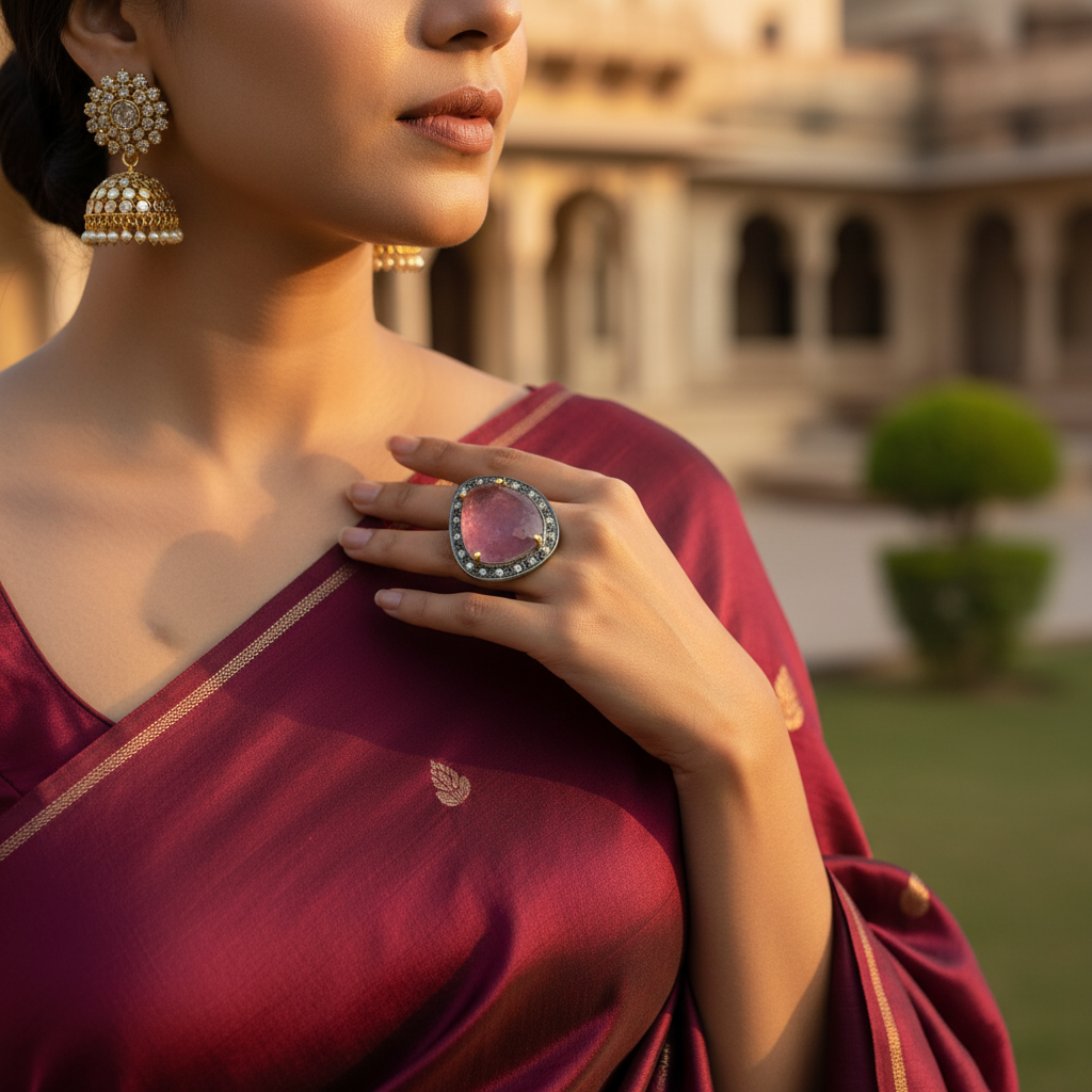 Anillo de turmalina rosa y diamantes | Anillo de plata para mujer
