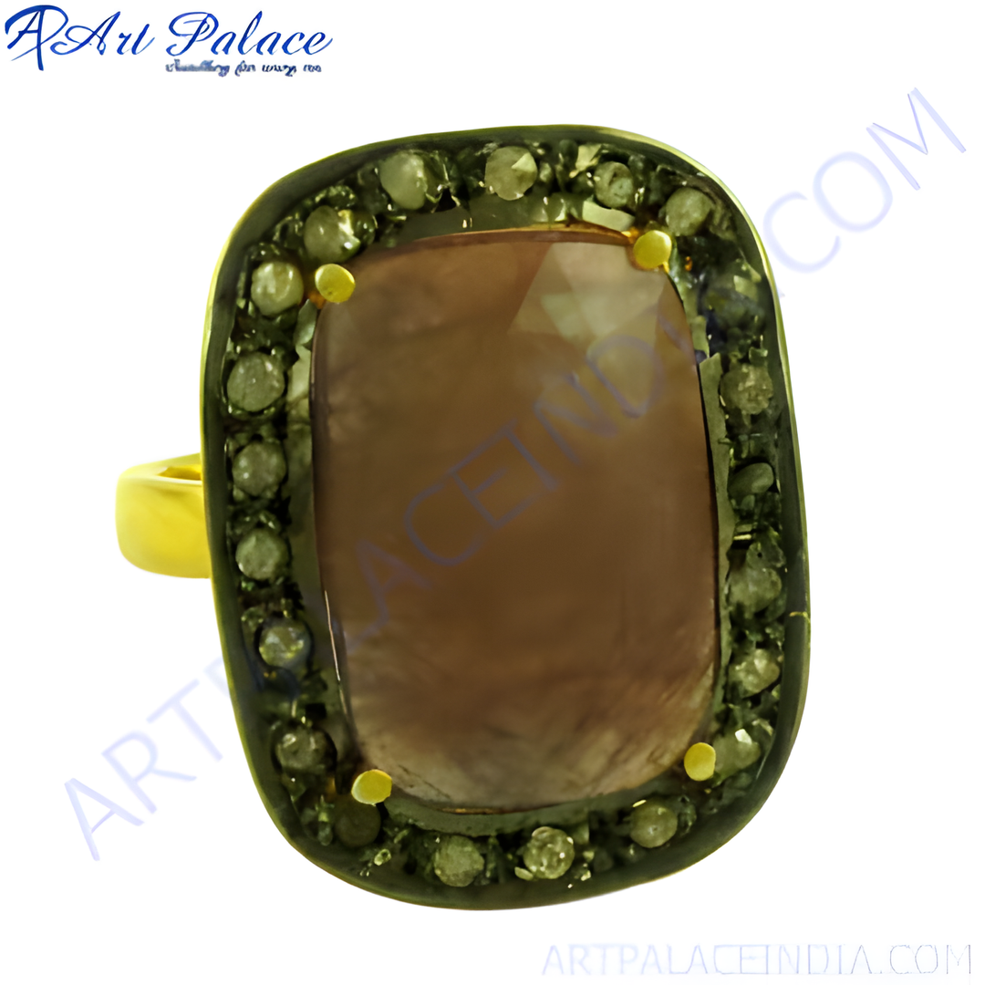 A gold-finished sapphire and diamond ring, perfect for women's special occasions or gifts.