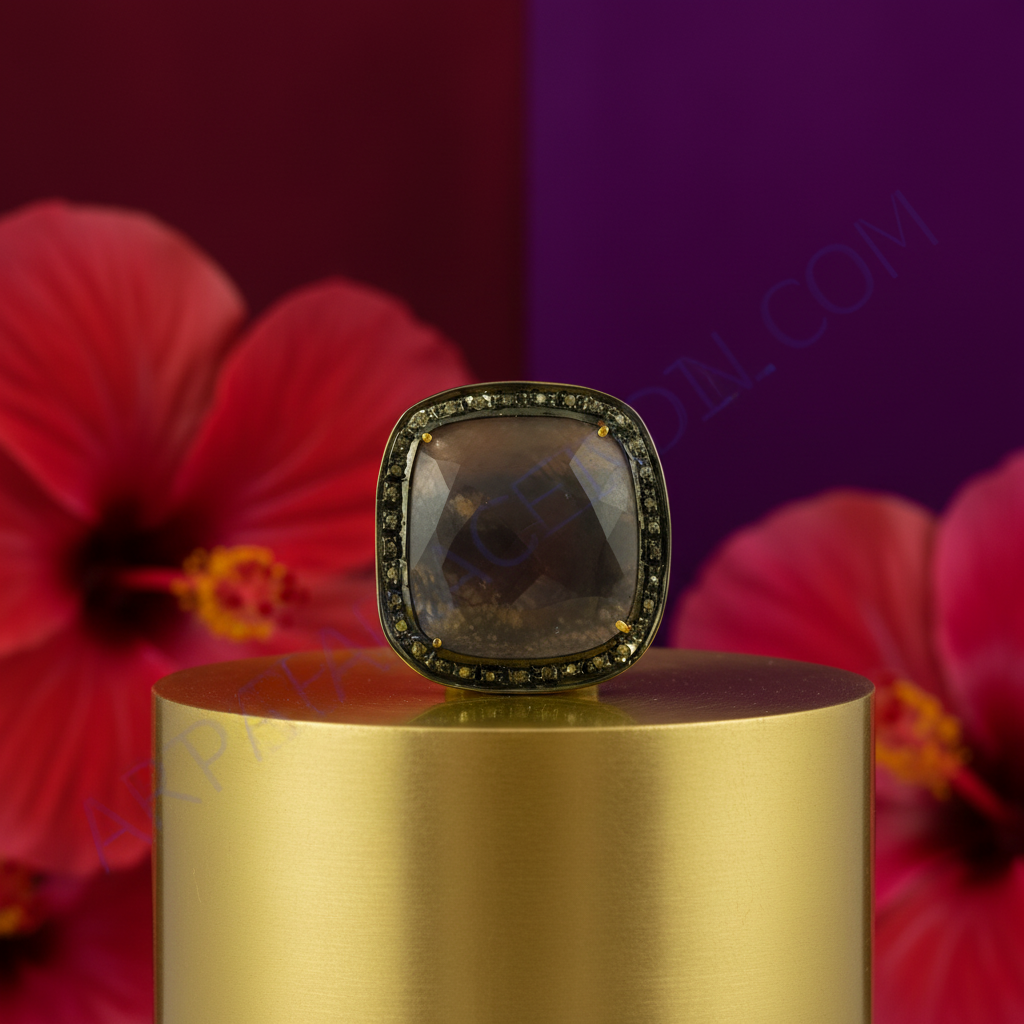 Sapphire & diamond ring for women | square cut halo ring