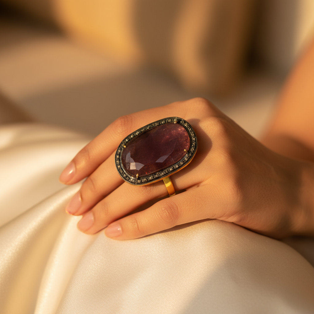 镶钻金红宝石戒指 | 女士奢华珠宝