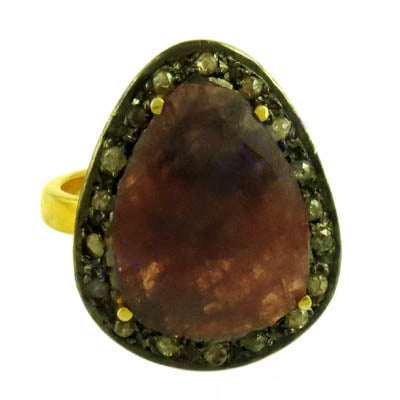 gold plating Ring with Brown Gemstone and Diamond Halo | Luxury Jewelry