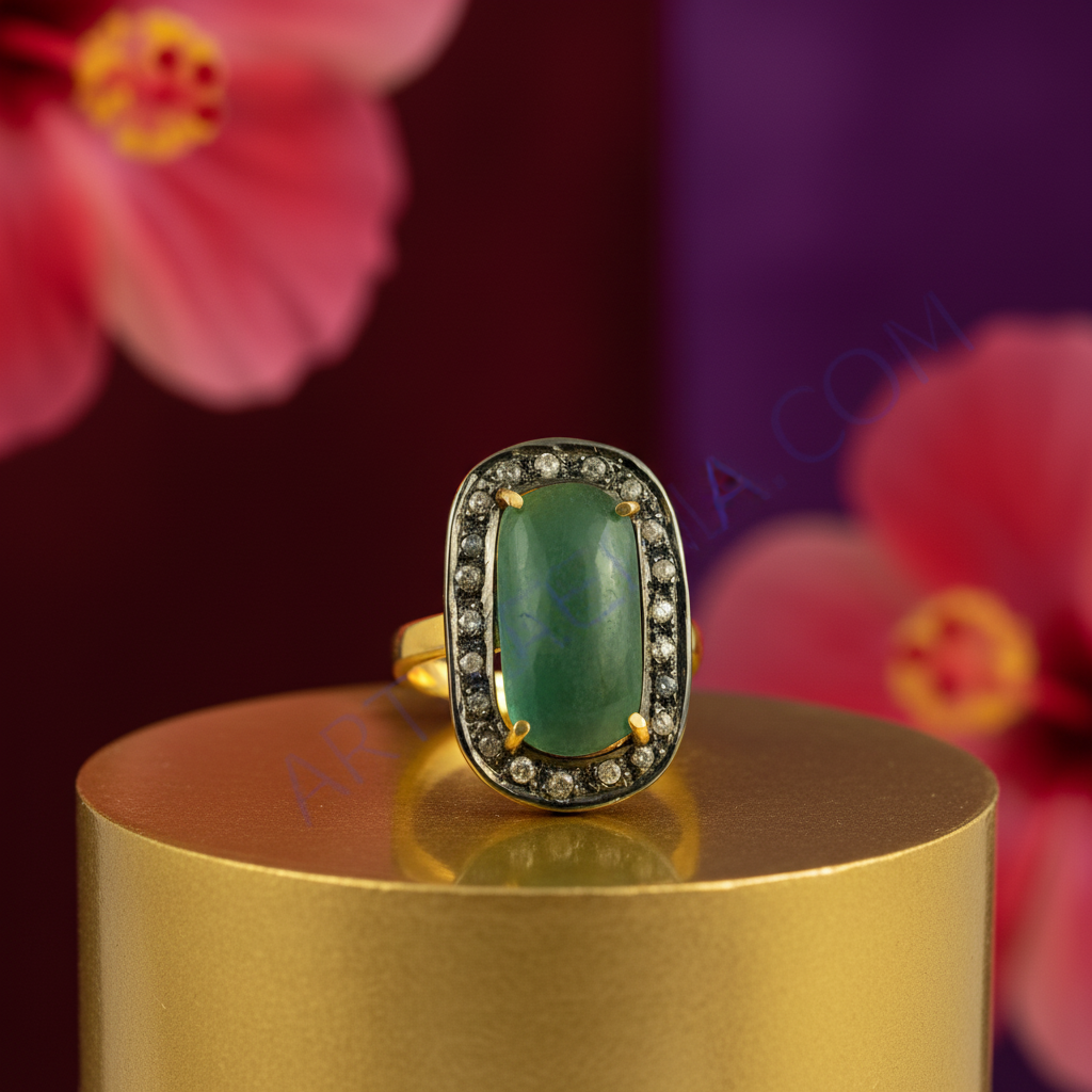 Emerald and diamond ring | gold finish | women's jewelry