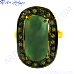 Load image into Gallery viewer, gold plating finish ring featuring a large emerald gemstone surrounded by diamonds, a stunning piece of women&#39;s jewelry.
