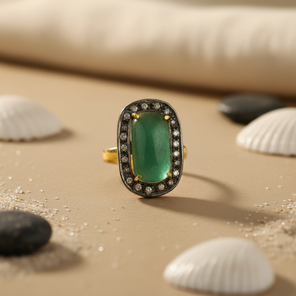 Emerald and Diamond Ring | gold plating Finish | Women's Jewelry