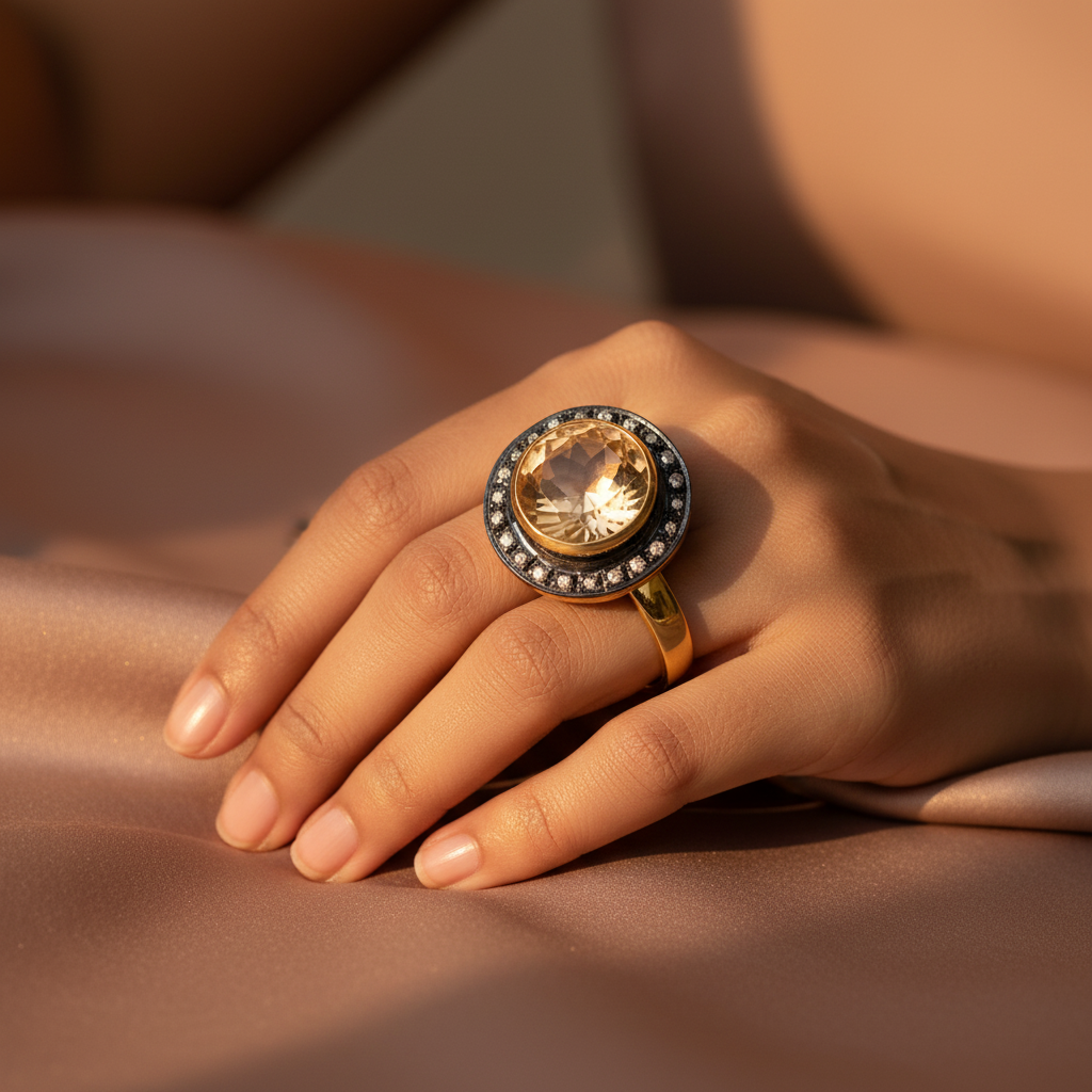 Yellow Citrine Ring for Women | Gold & Diamond Ring