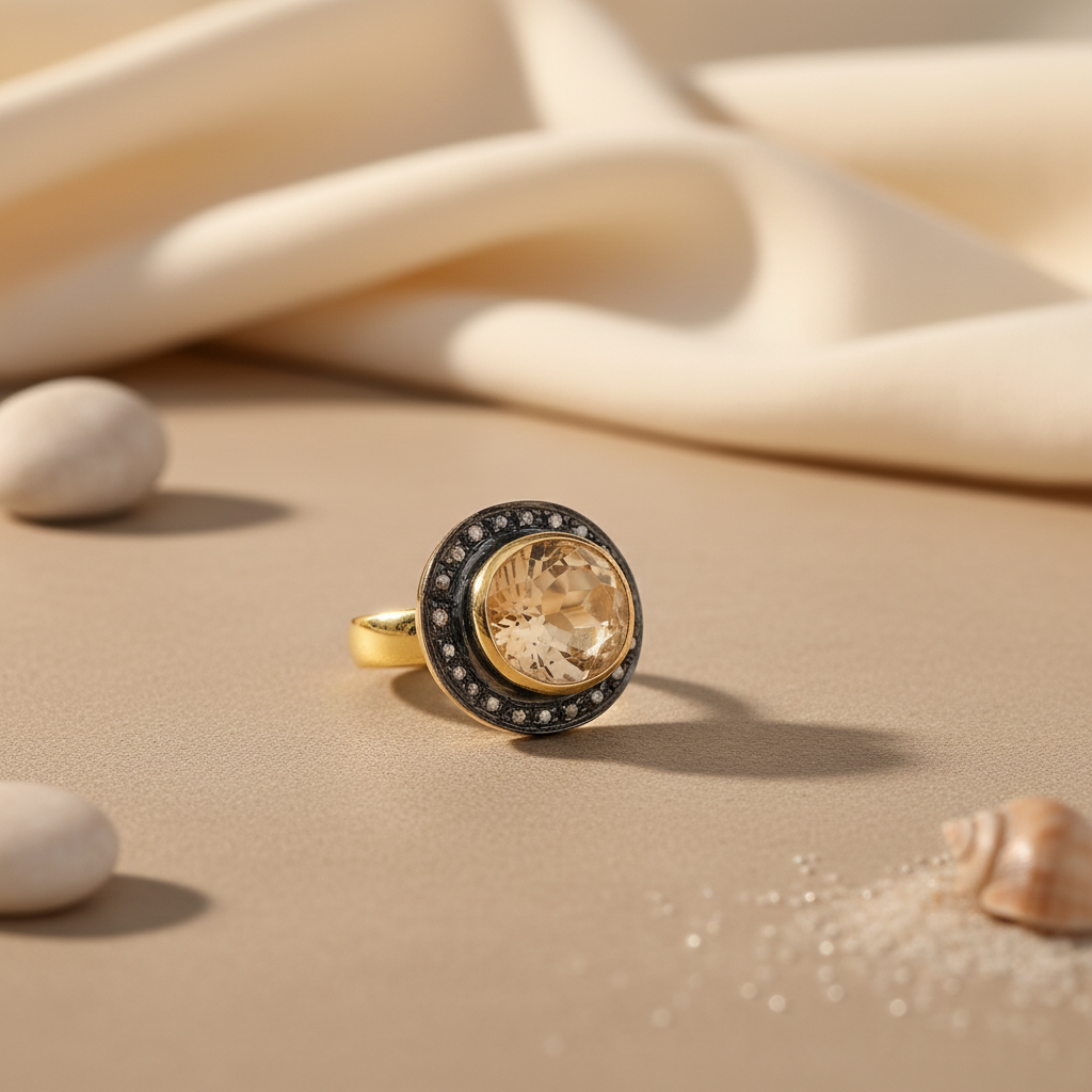 Yellow Citrine Ring for Women | gold plating & Diamond Ring