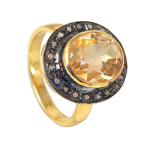 Yellow Citrine Ring for Women | gold plating & Diamond Ring