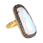 Load image into Gallery viewer, Moonstone Cocktail Ring with Diamond Accents | gold plating Plated Ring
