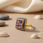 Load image into Gallery viewer, gold plating Amethyst Ring | Square Cut Gemstone Ring for Women
