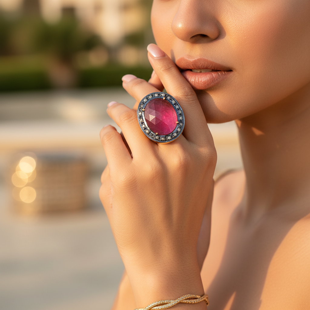 Ruby & Diamond Ring | Gold Finish | Women's Ring