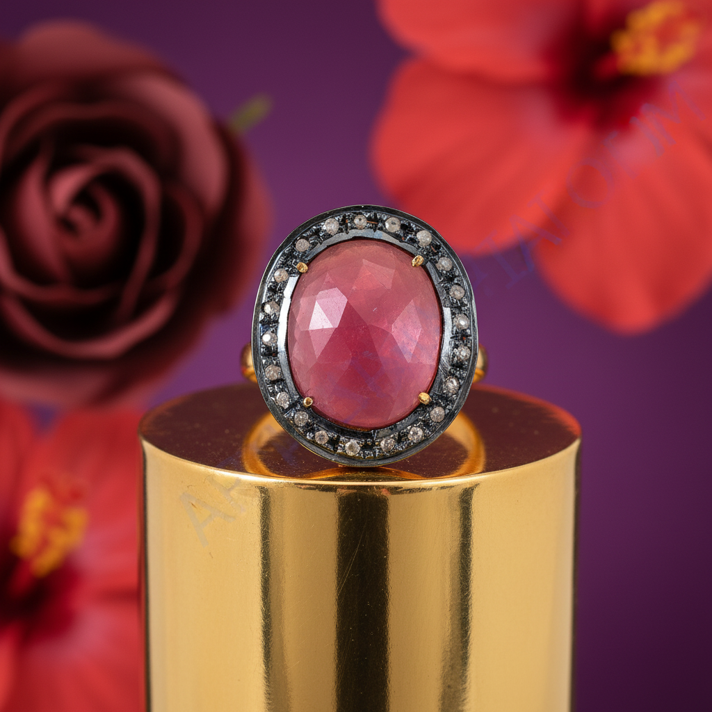 Ruby & Diamond Ring | Gold Finish | Women's Ring