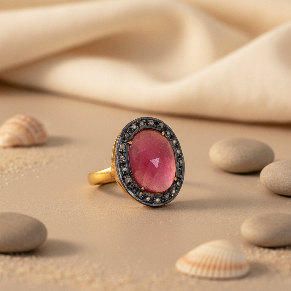 Ruby & Diamond Ring | gold plating Finish | Women's Ring