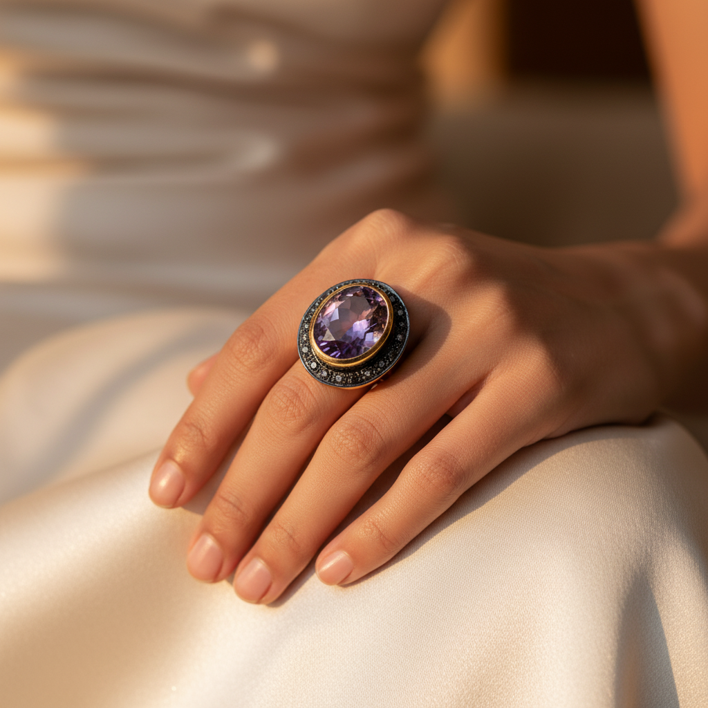 Gold amethyst ring for women | cocktail ring | gift