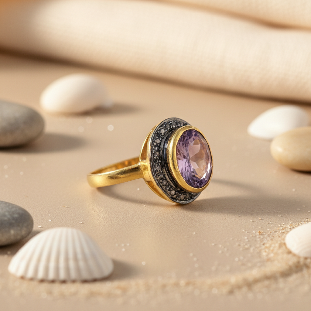gold plating Amethyst Ring for Women | Cocktail Ring | Gift