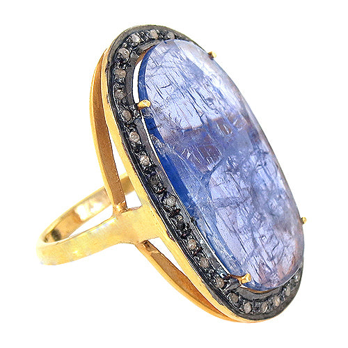gold plating Oval Blue Gemstone Ring | Women's Fine Jewelry Gift