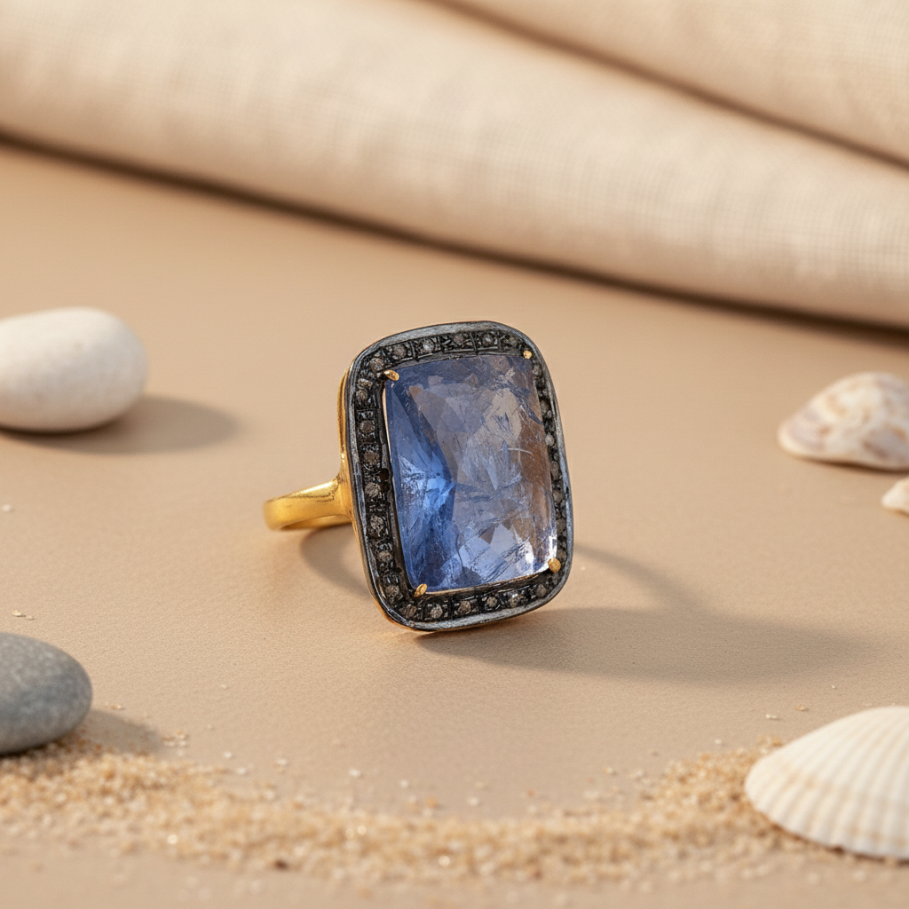 Sapphire & Diamond Ring | gold plating Finish | Women's Jewelry Gift