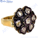 Load image into Gallery viewer, Vintage gold ring with cluster of diamonds in a floral design, a beautiful piece of jewelry.
