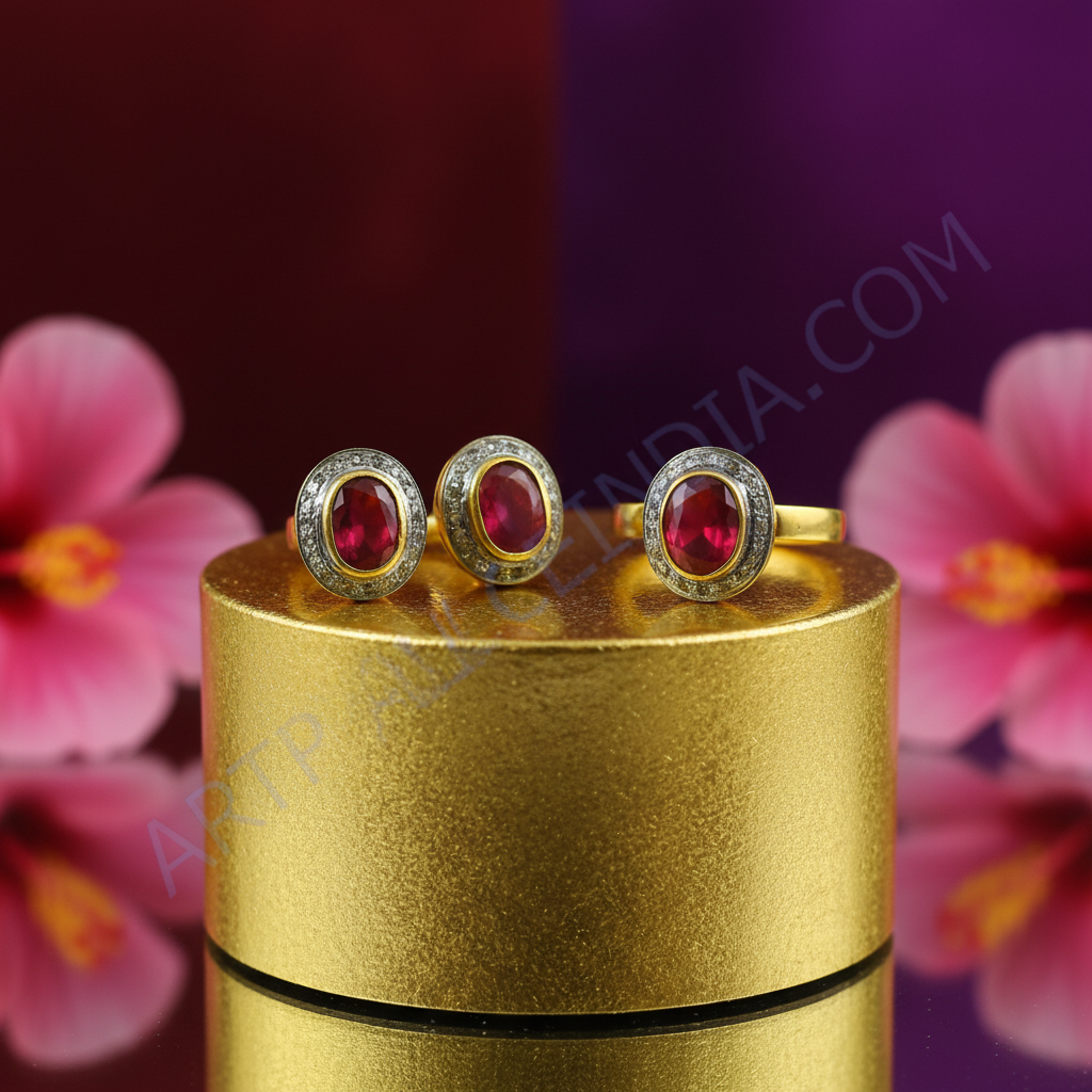 Ruby Earrings & Ring Set | Gold Plated Jewelry | Gift for Her