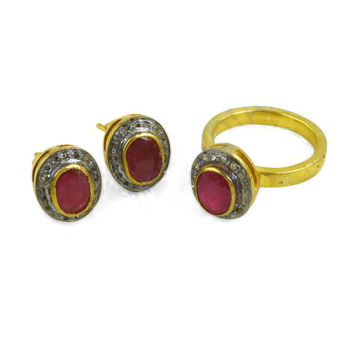 Ruby Earrings & Ring Set | gold plating Plated Jewelry | Gift for Her
