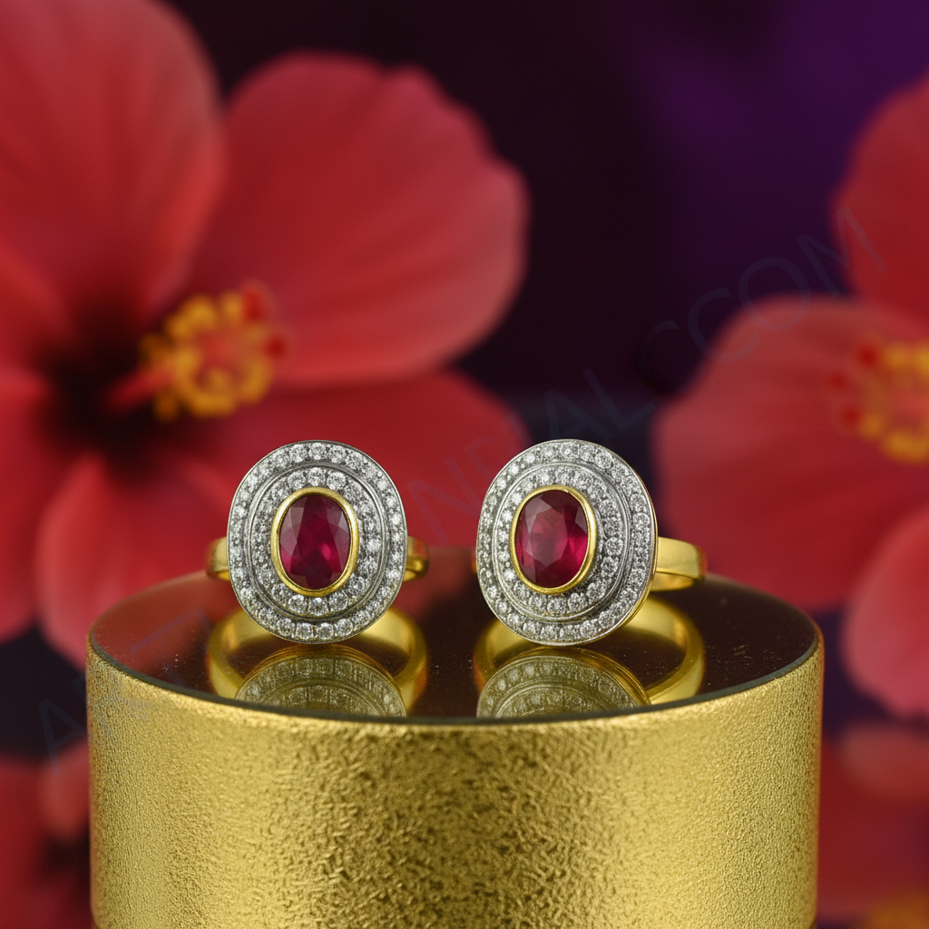 Gold ruby ring and earrings set for women | gift jewelry