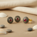 将图像加载到图库查看器中， Ruby Stud Earrings &amp; Ring Set | gold plating Finish Jewelry
