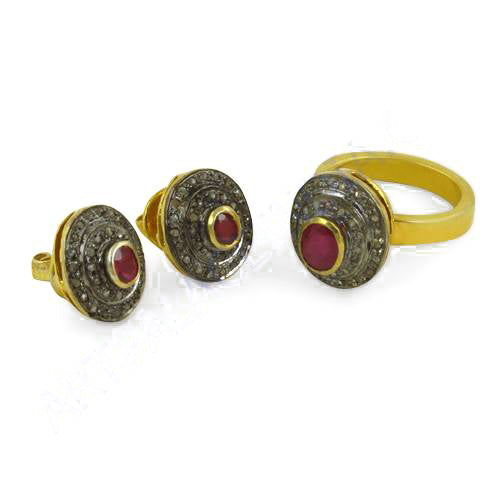 Ruby Stud Earrings & Ring Set | gold plating Finish Jewelry