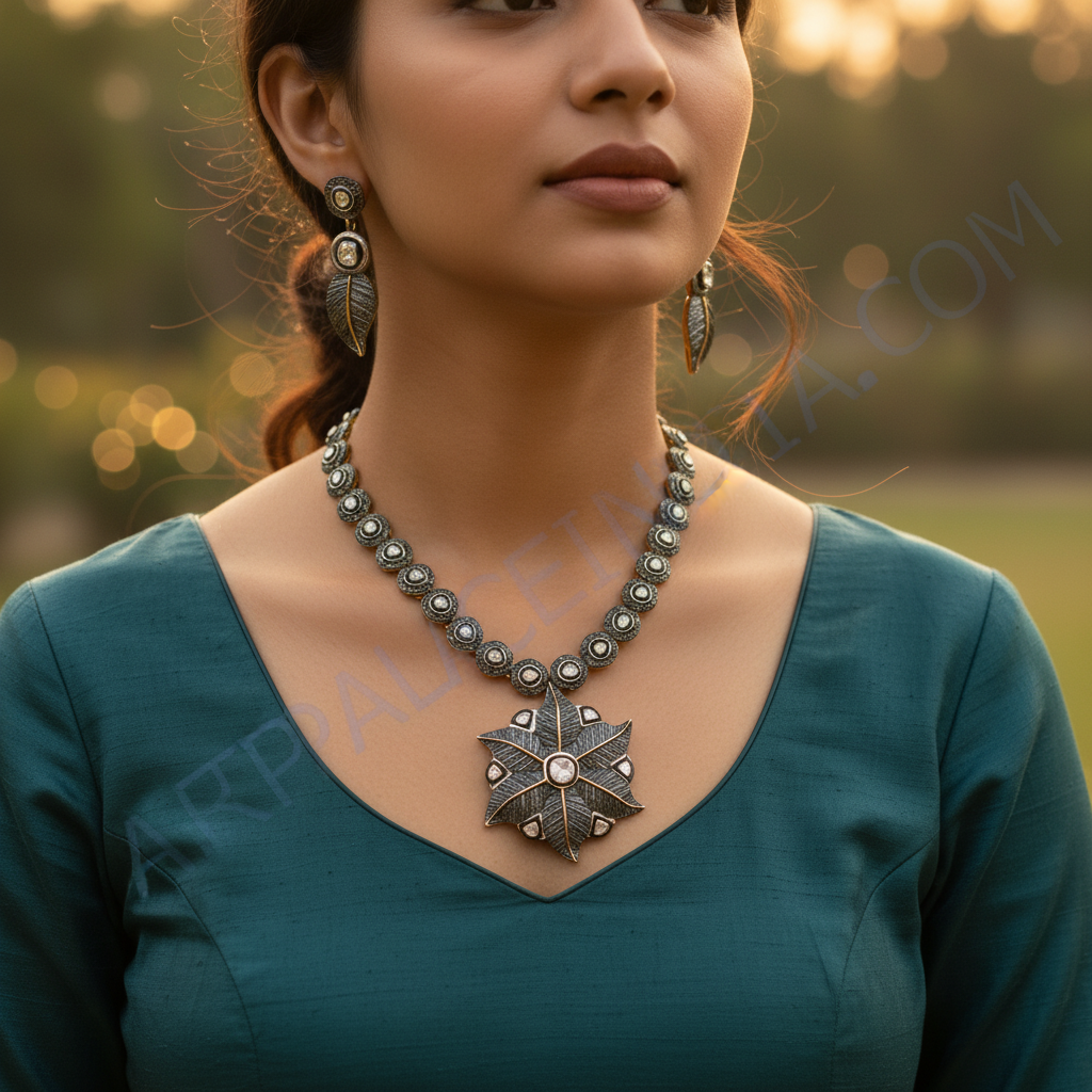 Vintage diamond necklace & earrings set | gold tone jewelry