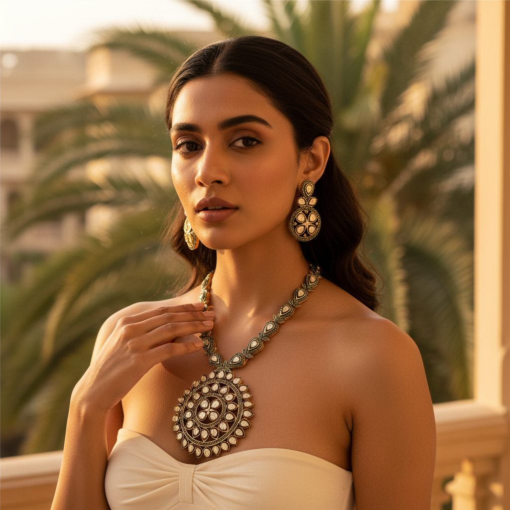 Gold Kundan Necklace Set | Indian Bridal Jewelry for Women