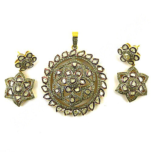 gold plating Diamond Floral Pendant & Earrings Set for Women | Gift Jewelry