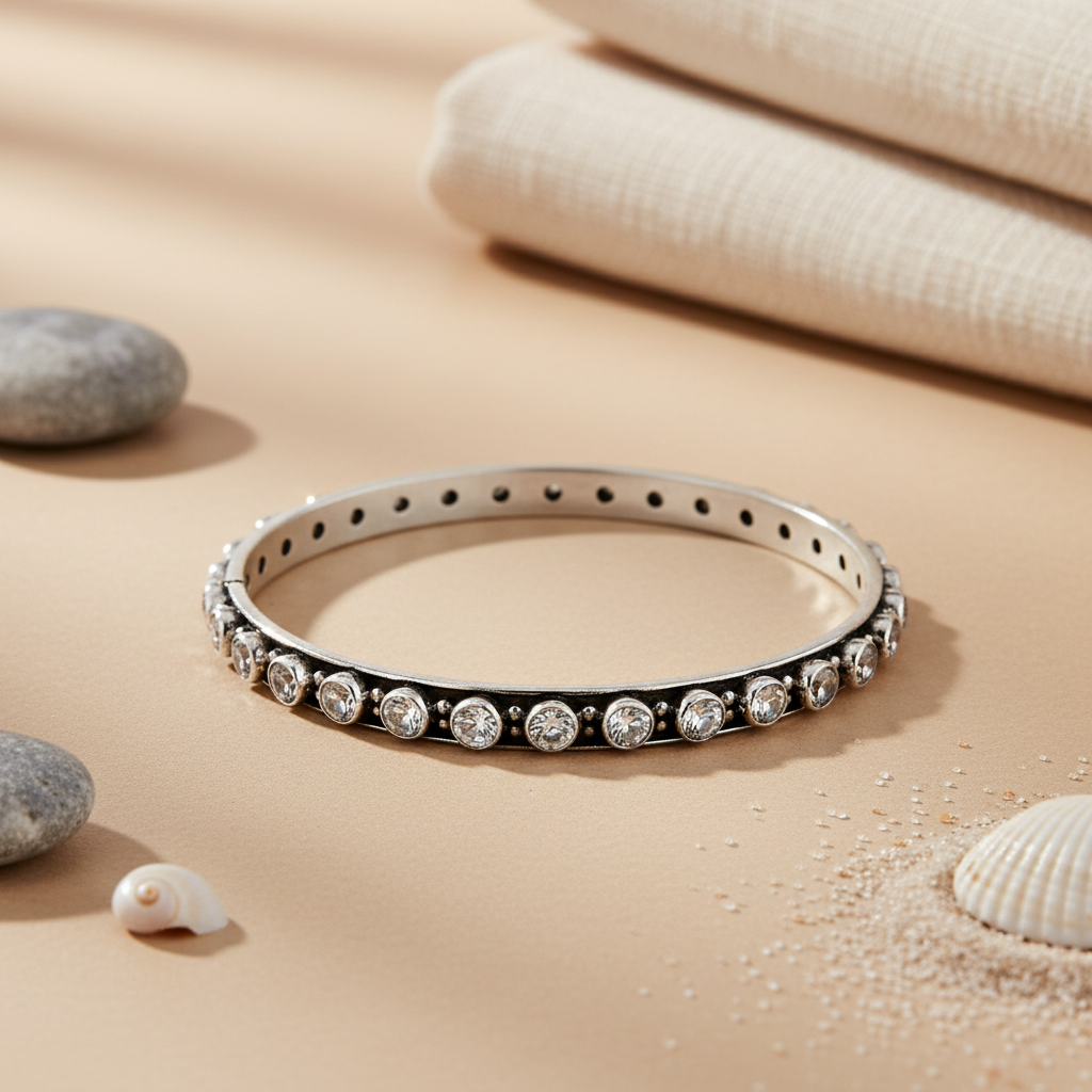 Silver Cubic Zirconia Bangle Bracelet for Women | Daily Wear