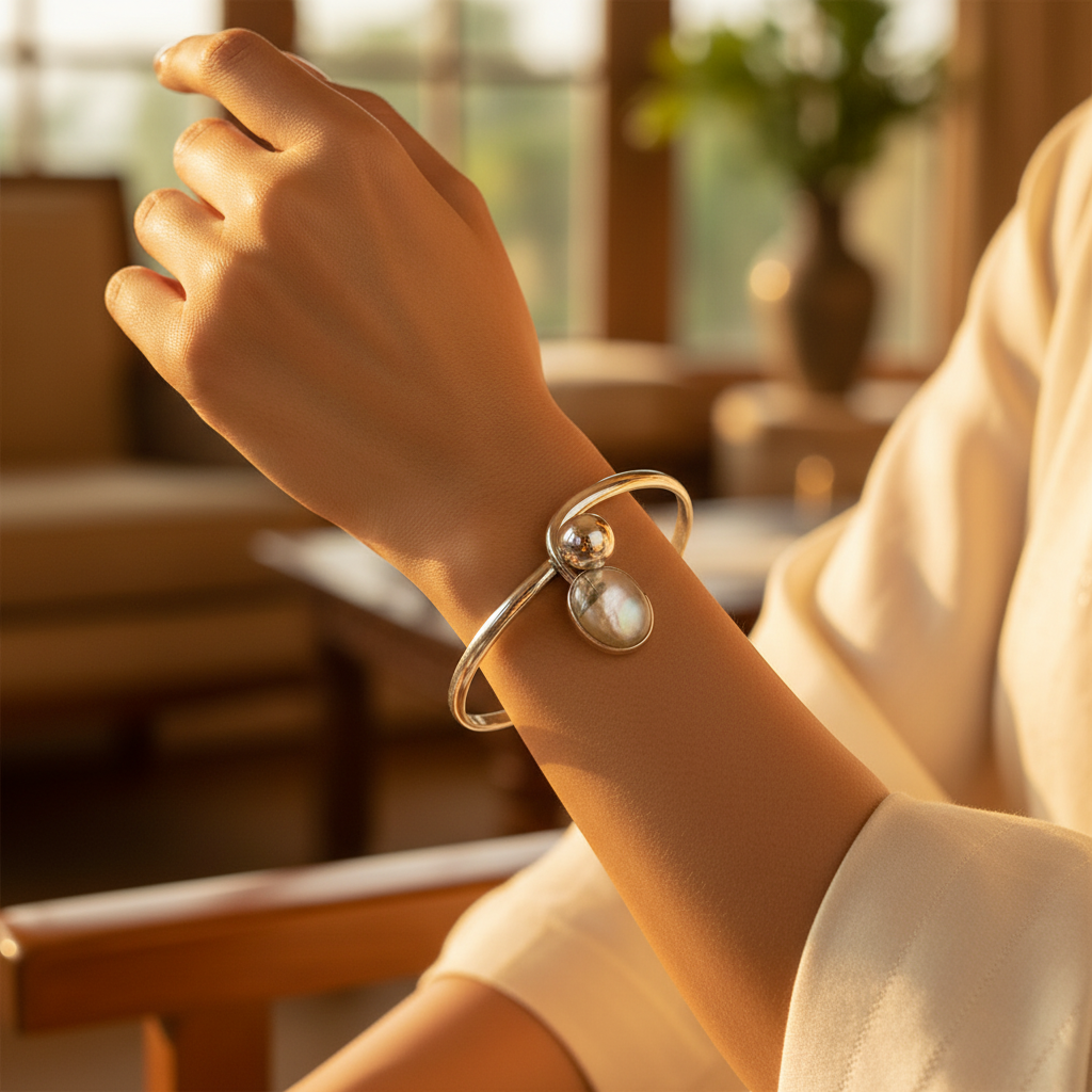 925 Silver Ball Bangle Bracelet for Women | Minimalist Jewelry
