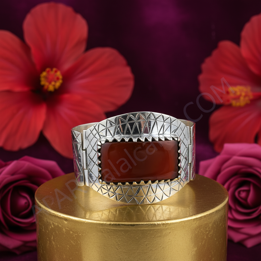 Silver Carnelian Stone Bracelet | Statement Jewelry for Women