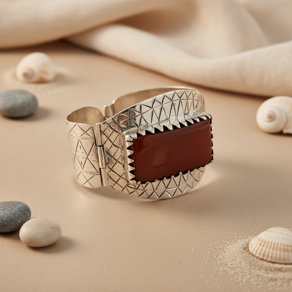 Silver Carnelian Stone Bracelet | Statement Jewelry for Women