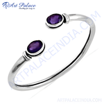 将图像加载到图库查看器中， 925 sterling silver cuff bracelet with oval-shaped amethyst gemstones, purple color jewelry
