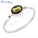 Load image into Gallery viewer, 925 sterling silver bangle bracelet with a yellow citrine gemstone center

