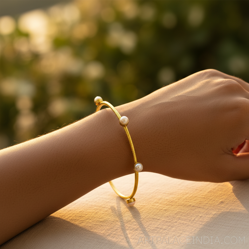 gold plating Bangle Bracelet with Pearl Accents | For Women's Jewelry