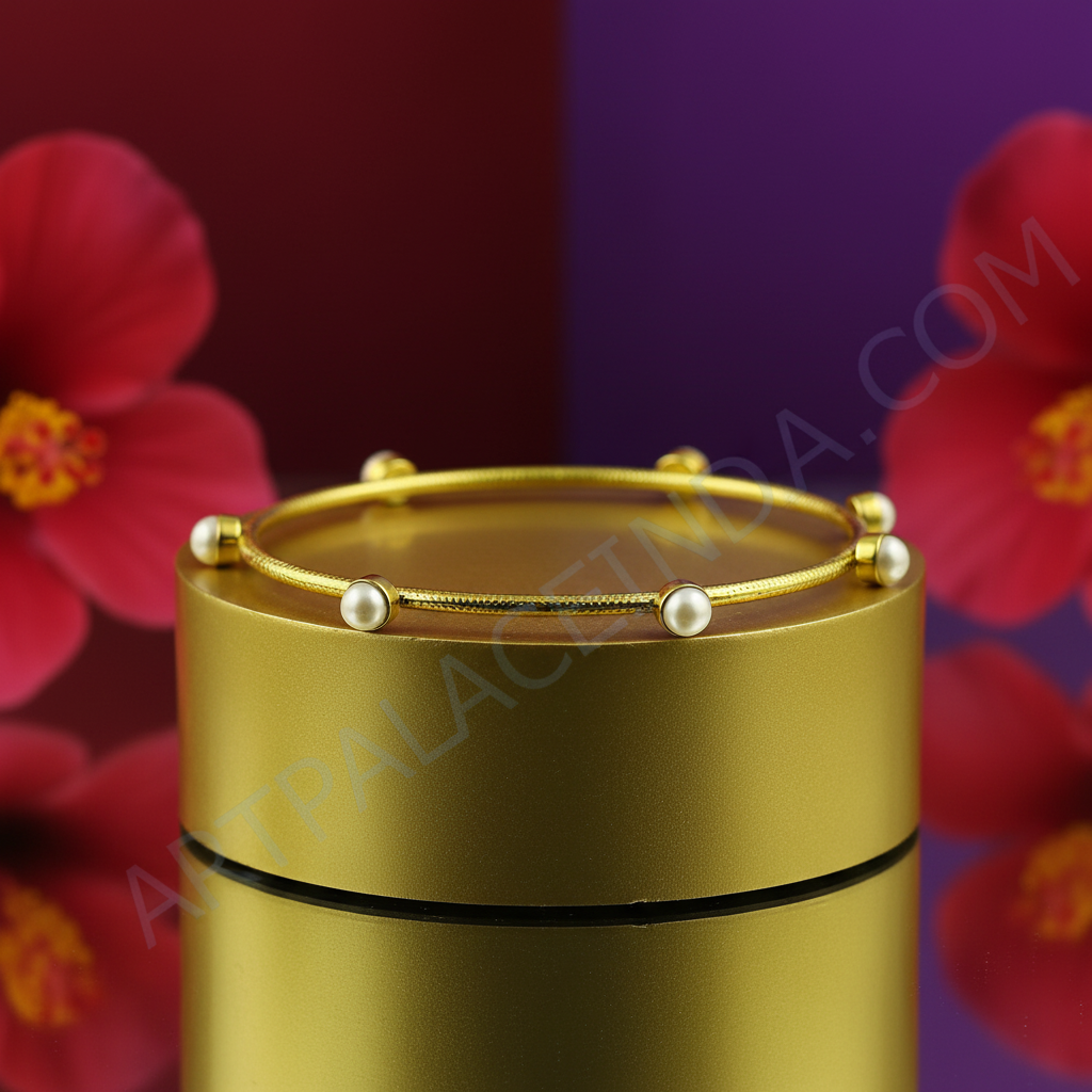 Gold bangle bracelet with pearl accents | for women's jewelry