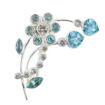 Load image into Gallery viewer, Silver Floral Brooch with Blue Gemstones | Women's Fashion Jewelry
