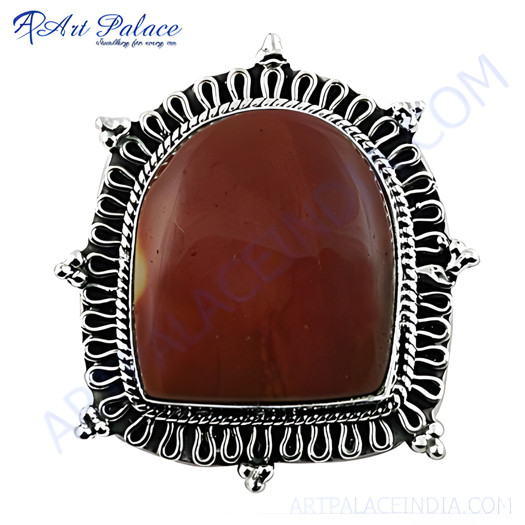 925 sterling silver statement ring with a large red jasper gemstone center and intricate design.