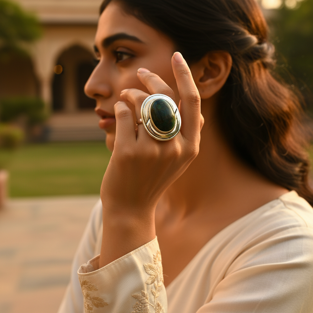 Silver Malachite Ring for Women | Gemstone Statement Jewelry