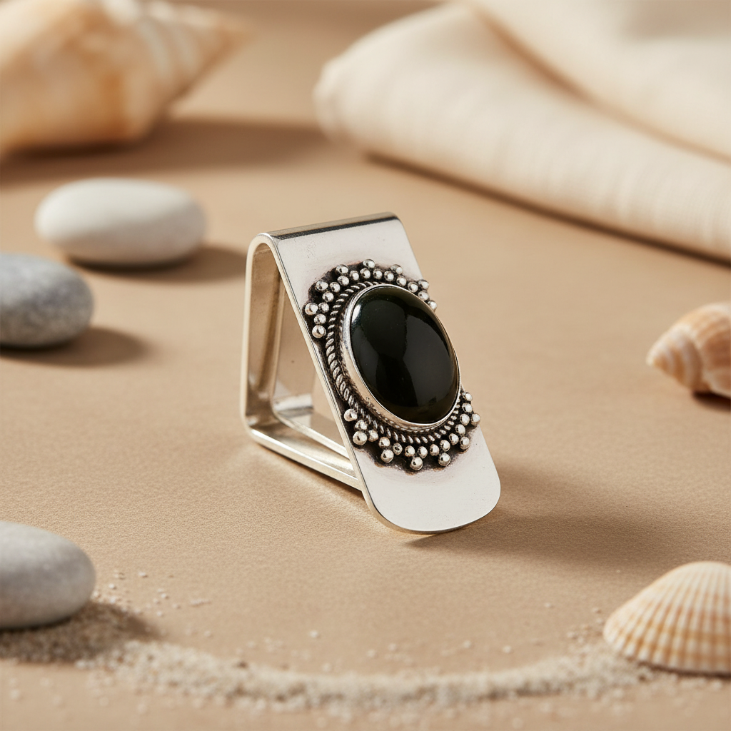 925 Silver Onyx Money Clip for Men | Gift for Him