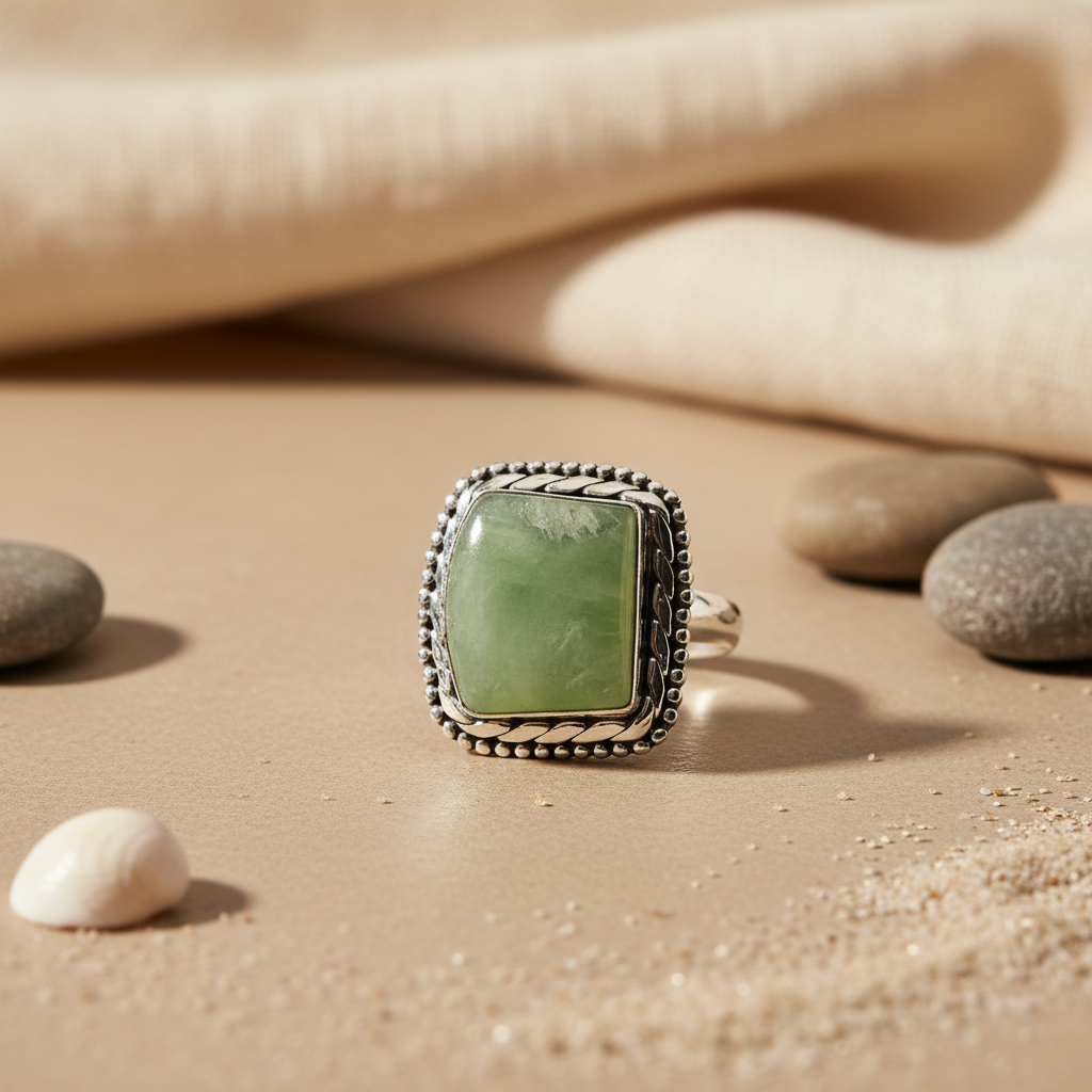 925 Silver Prehnite Ring for Women | Gemstone Jewelry
