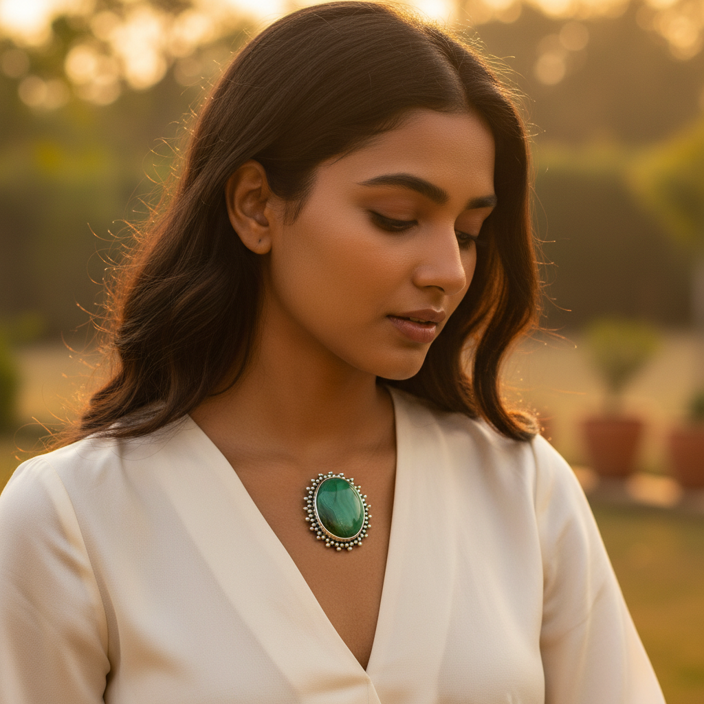 925 Silver Malachite Ring | Oval Gemstone Ring for Women